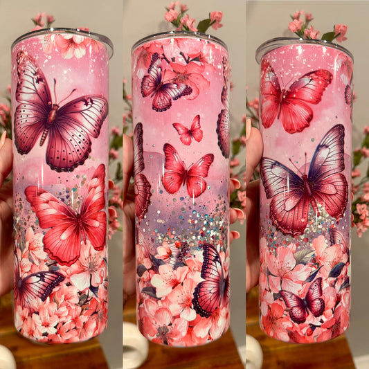 Pink butterfly tumbler
