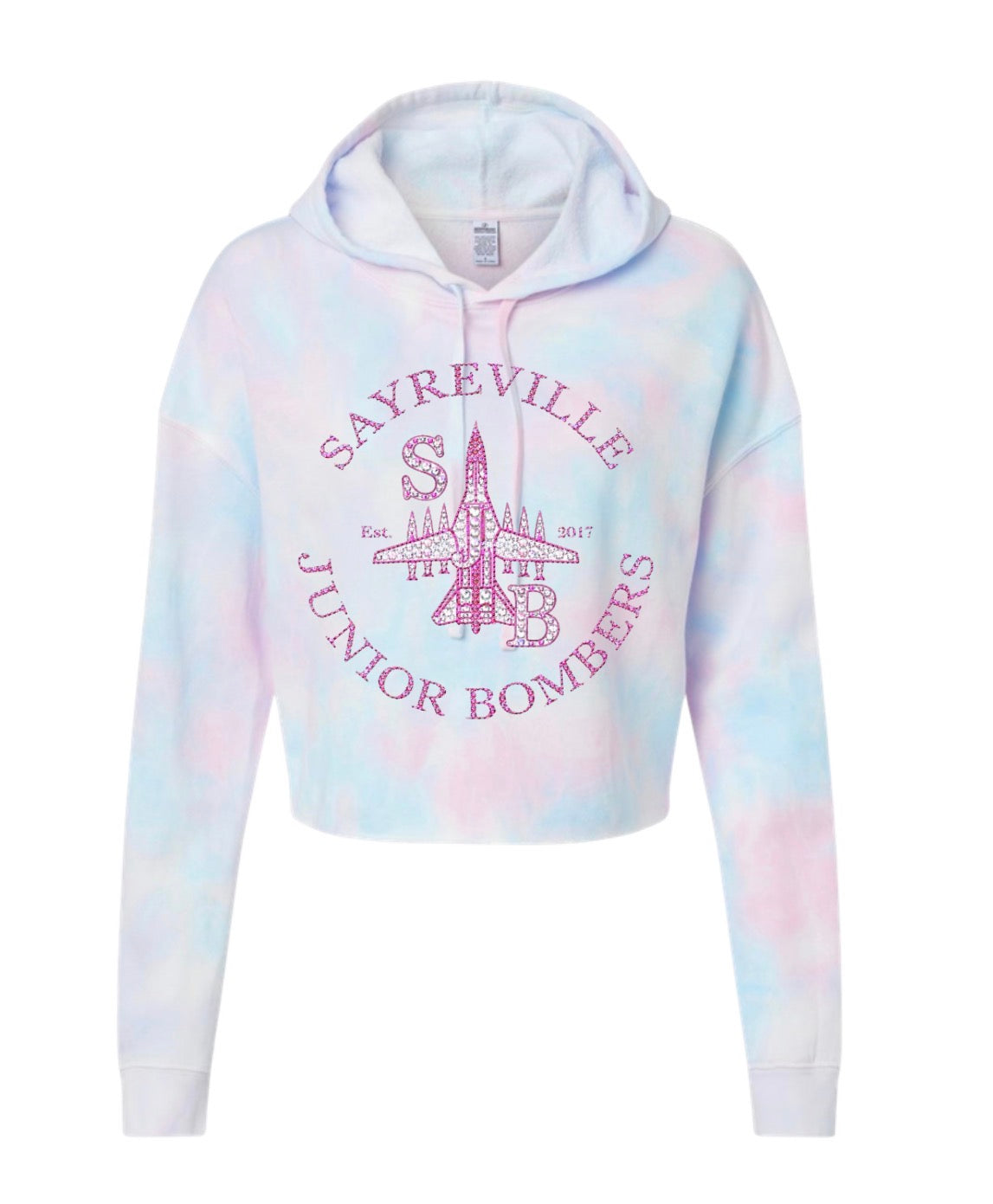 SJB logo pink bling tie dye, adult cropped hoodie - 013