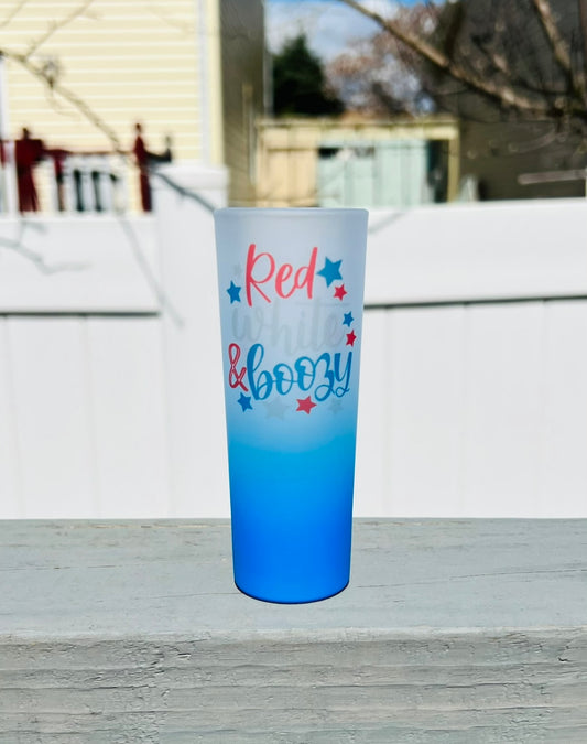 Red white and boozy shot glass
