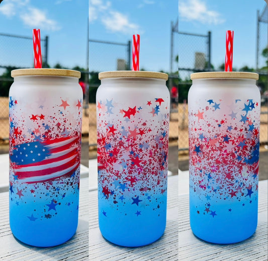 American flag frosted glass tumbler