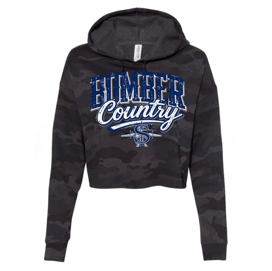 Bomber country cropped black camo hoodie - design 2 - adult only - 0010