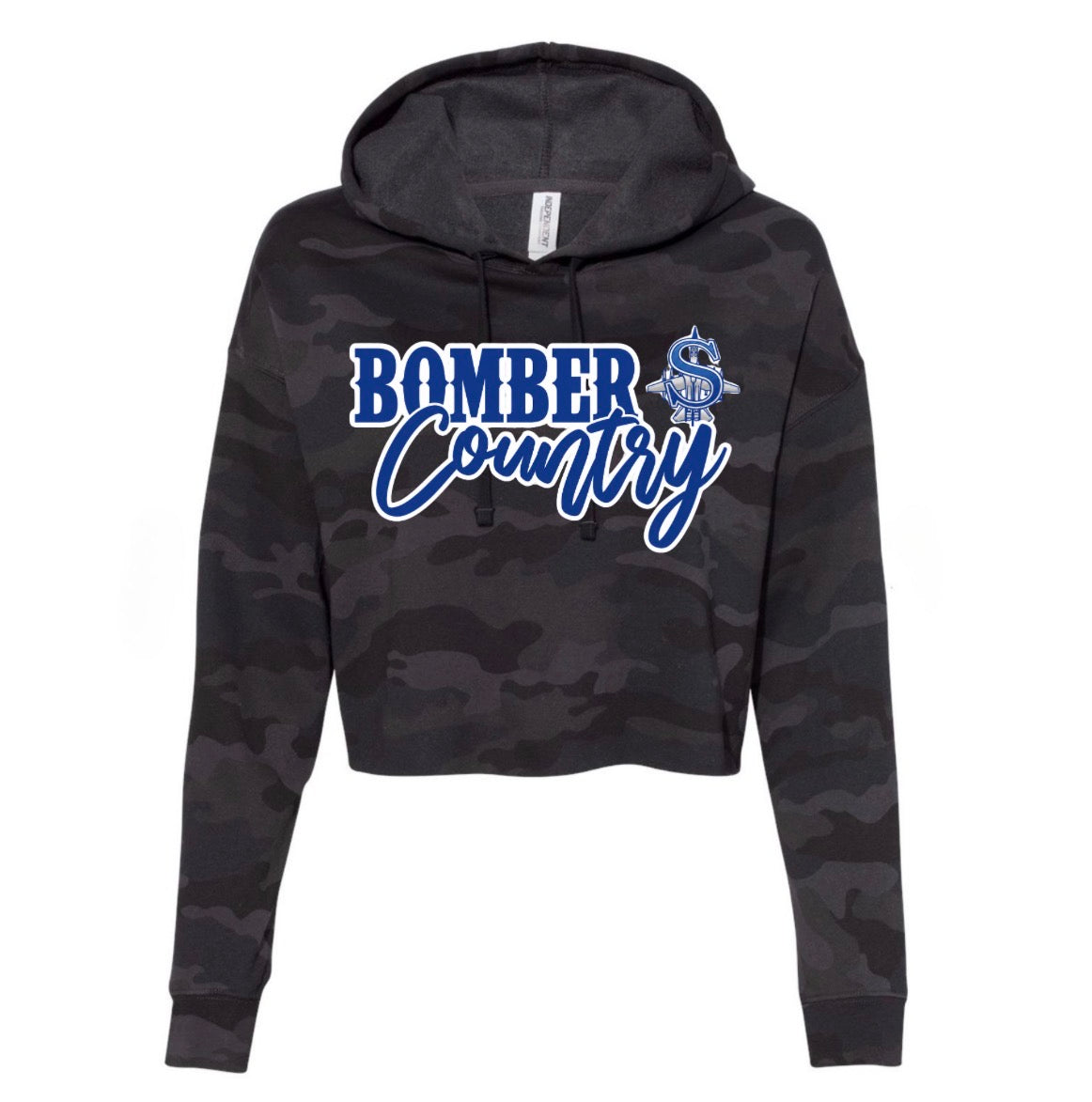 Bomber country cropped black camo hoodie - design 1 - adult only - 009