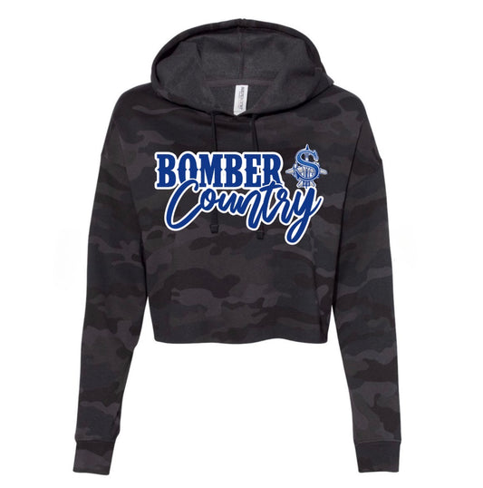 Bomber country cropped black camo hoodie - design 1 - adult only - 009