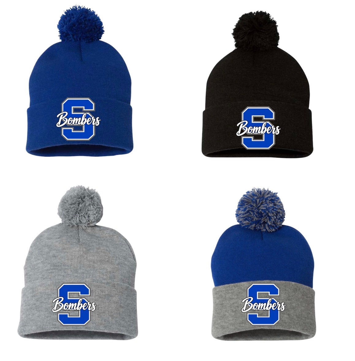 Blue S bombers cuffed beanie with pompom - 058