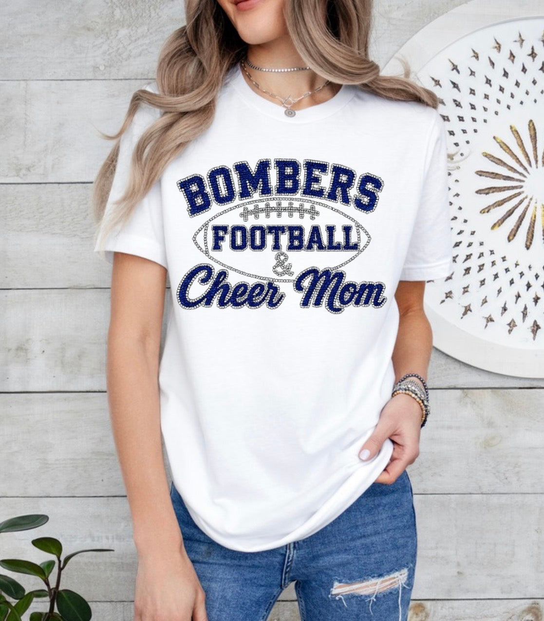 Bombers football and cheer mom bling tshirt - 022