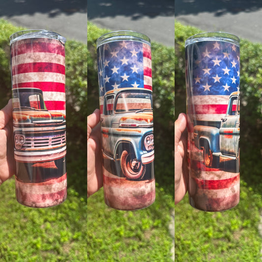 American flag and truck tumbler