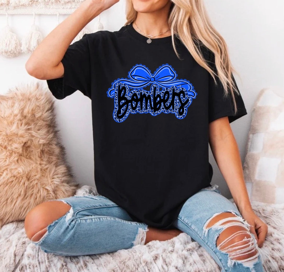 Bombers bow with leopard background - tshirts, sweatshirts, hoodies - 006