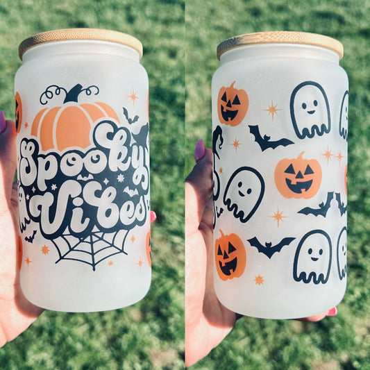Spooky vibes frosted glass cup