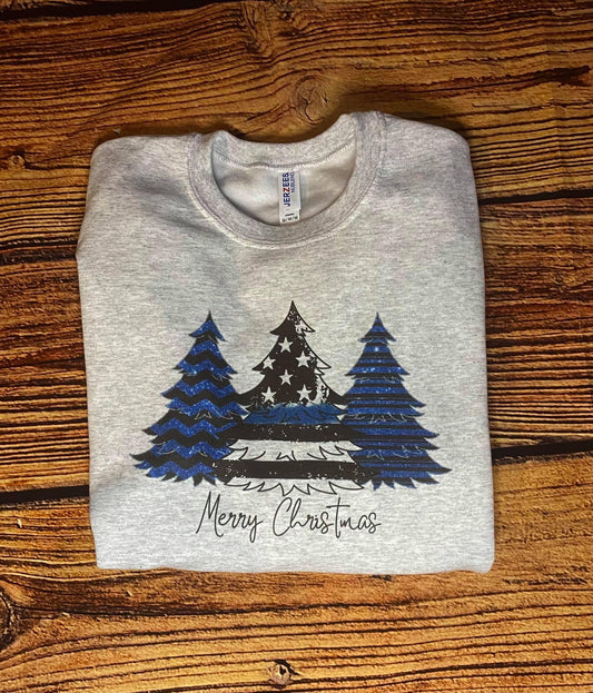 Blue line Christmas tree sweater