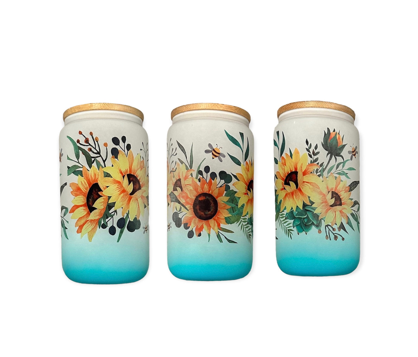 Sunflower frosted glass cup
